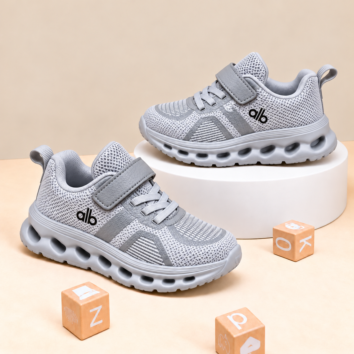 Kids’ Sporty Mesh Sneakers with Sculpted Cutout Soles, Classic Panel Details and Everyday Casual Style in Black, Grey and Navy Blue