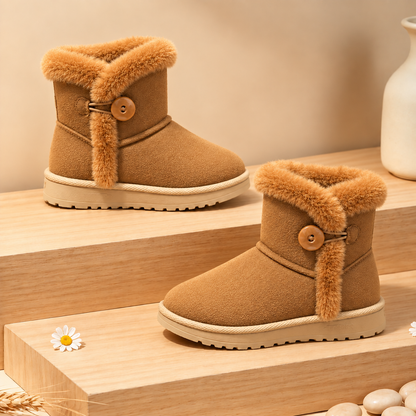 Girls Winter Boots Kids Warm Faux Fur Ankle Boots Soft Suede Non-Slip Sole Cute Casual Shoes for Children