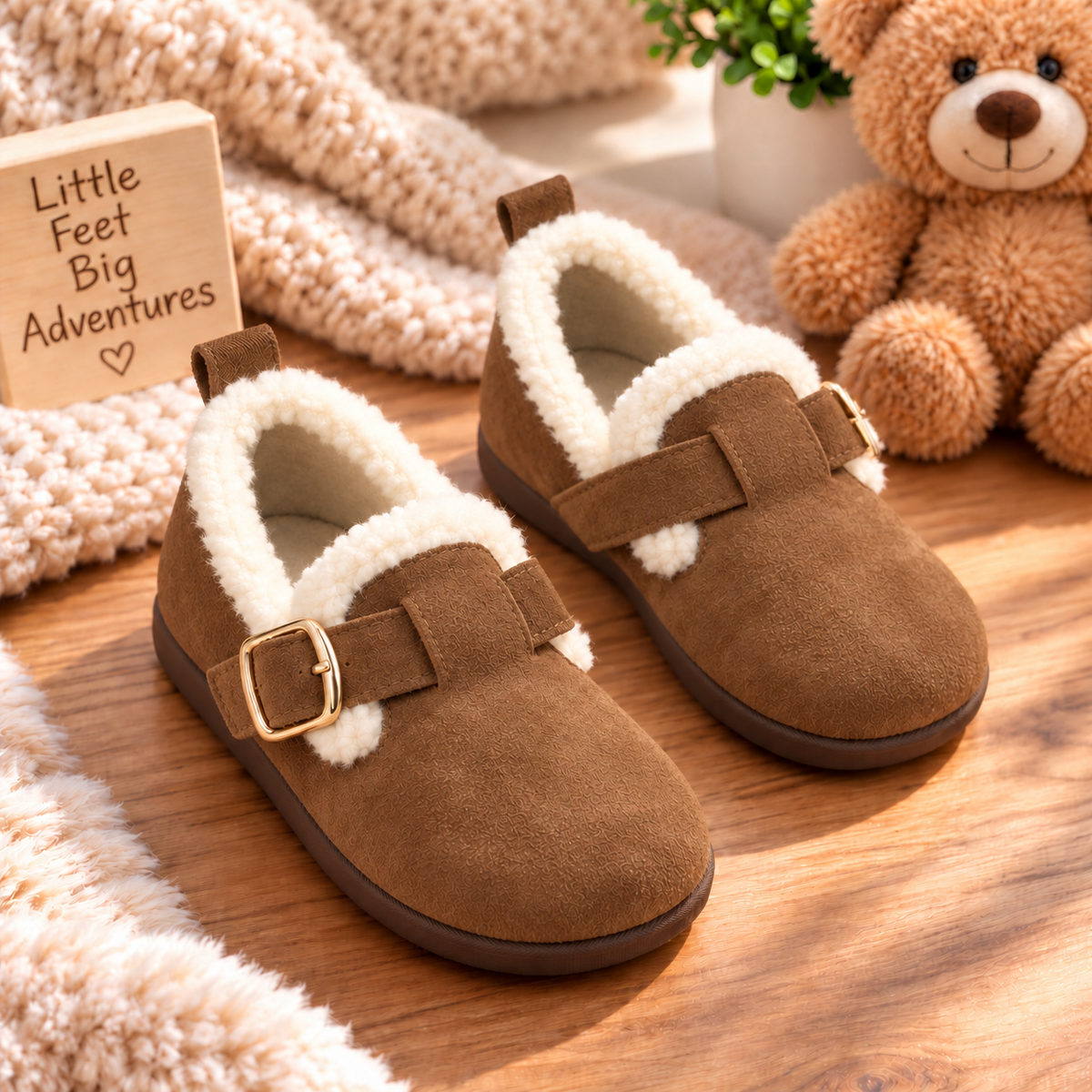 Little Charm – Kids’ Cozy Buckle Shoes with Fluffy Lining