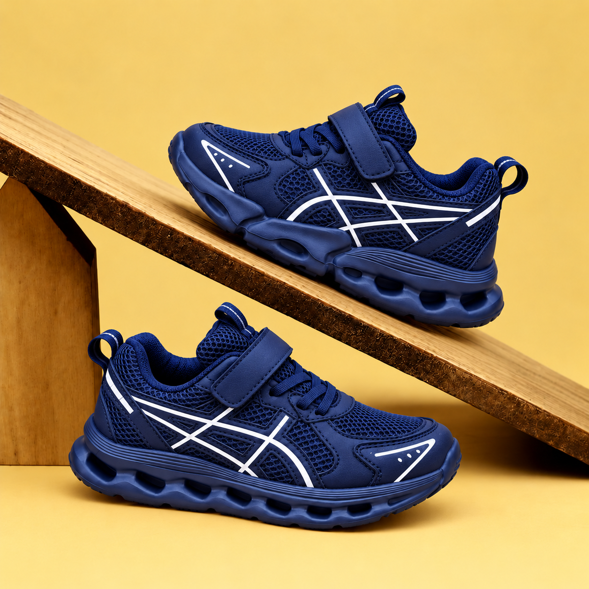 Kids’ Sporty Mesh Sneakers with Contrasting Side Details, Sculpted Cutout Soles and Lace-Up or Hook-and-Loop Fastening — Everyday Shoes