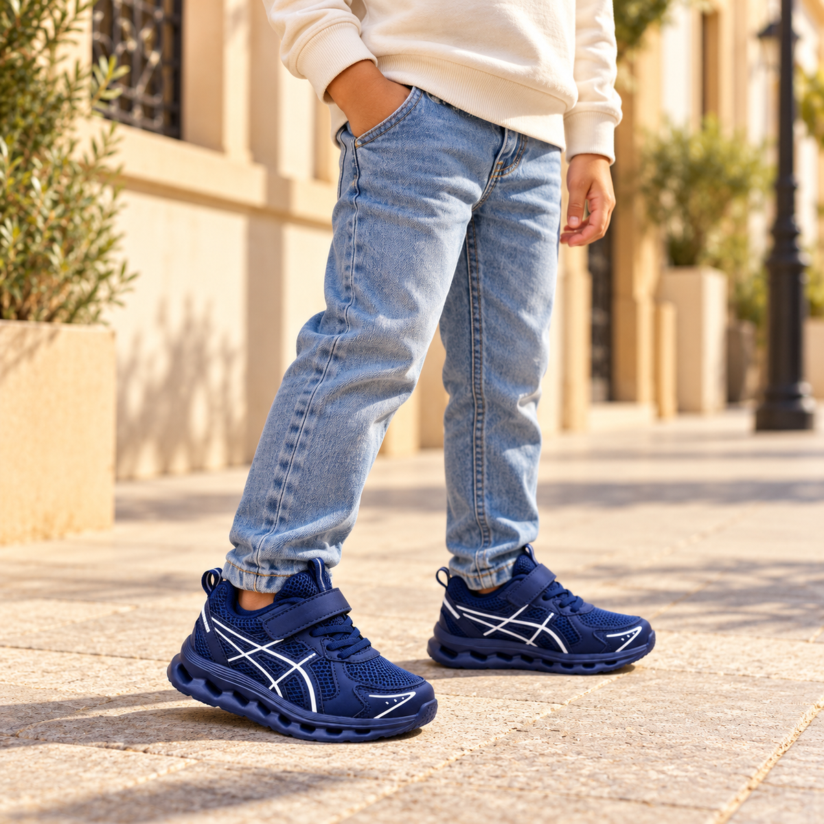 Kids’ Sporty Mesh Sneakers with Contrasting Side Details, Sculpted Cutout Soles and Lace-Up or Hook-and-Loop Fastening — Everyday Shoes