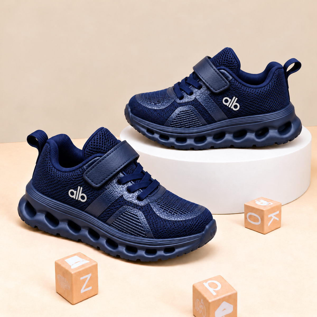 Kids’ Sporty Mesh Sneakers with Sculpted Cutout Soles, Classic Panel Details and Everyday Casual Style in Black, Grey and Navy Blue