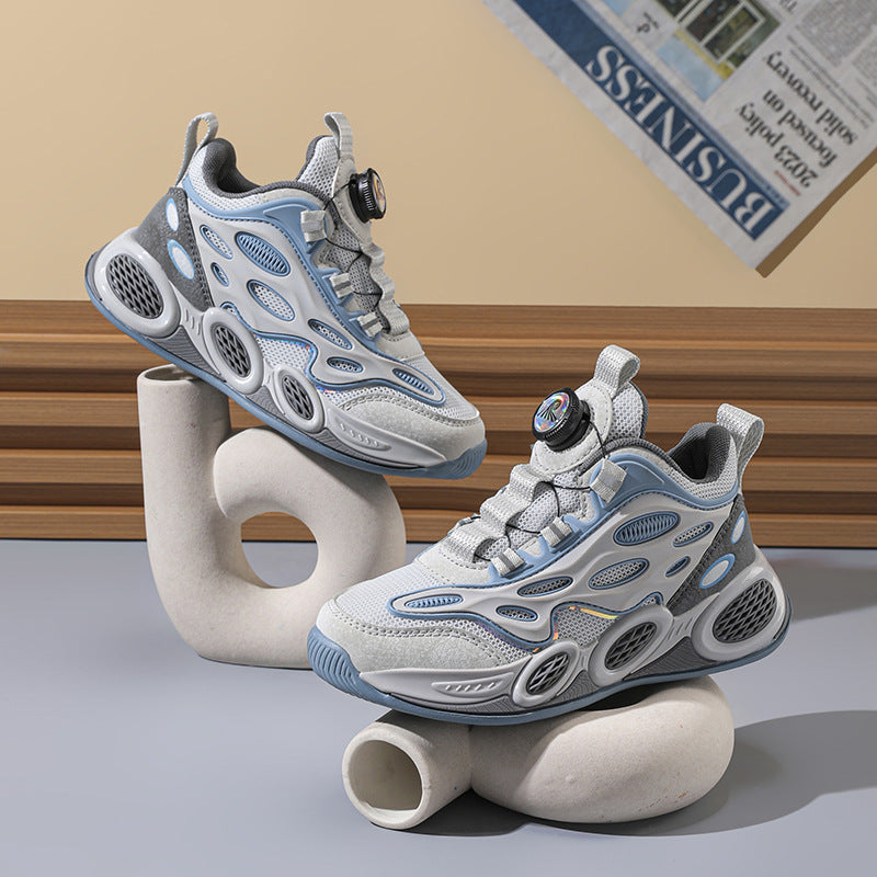 Baskets en maille pour garçon 2025 – Chaussures de course légères et respirantes avec boucle rotative, chaussures de sport résistantes à l'usure pour le printemps et l'automne