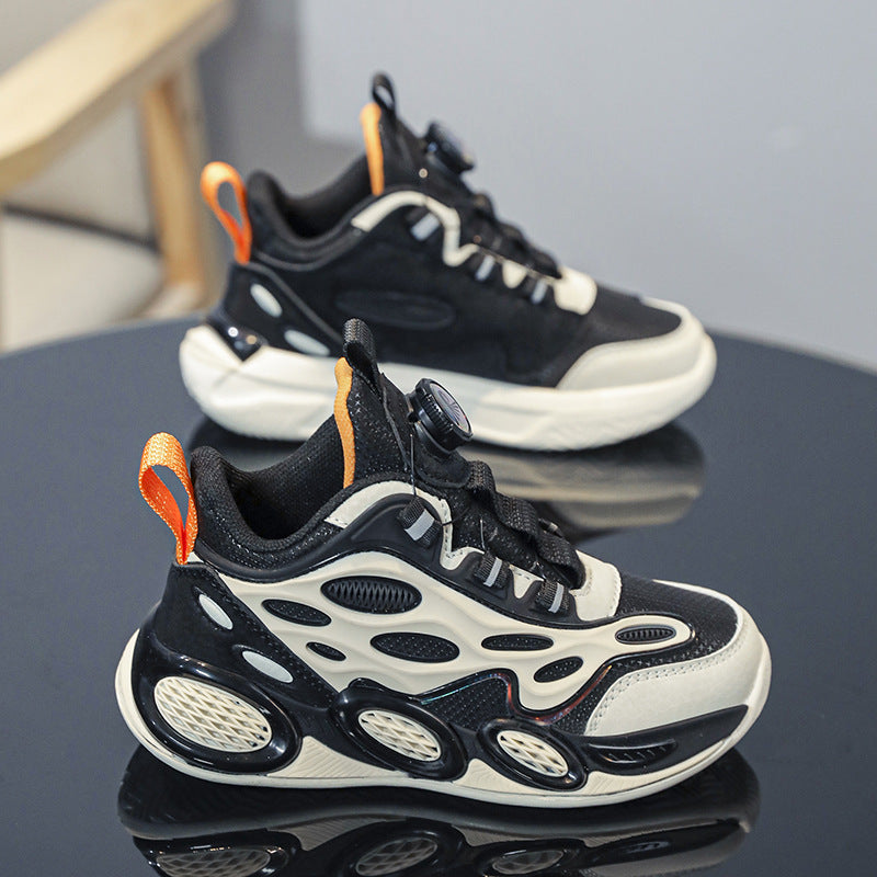 Baskets en maille pour garçon 2025 – Chaussures de course légères et respirantes avec boucle rotative, chaussures de sport résistantes à l'usure pour le printemps et l'automne