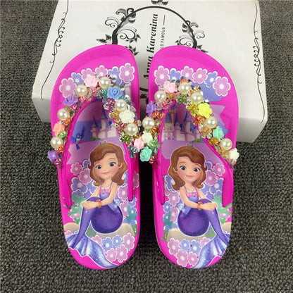 Princess Girls’ Summer Sandals with Pearls & Roses – Elegant Comfort
