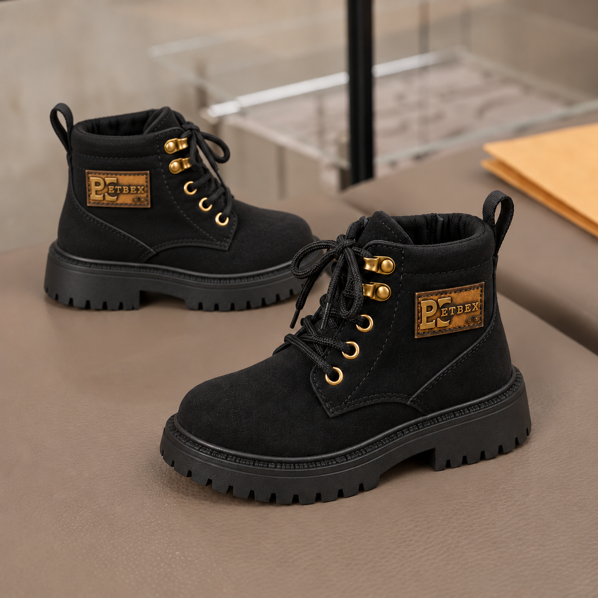 Bottines classiques à lacets pour enfant avec finition effet daim, cols rembourrés et semelles crantées à fort profil –pour les tenues de tous les jours et les sorties spéciales