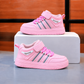 Baskets montantes sportives pour enfant avec bride de cheville réglable, col rembourré et élégants détails à rayures – Chaussures de tous les jours en noir, rose et beige