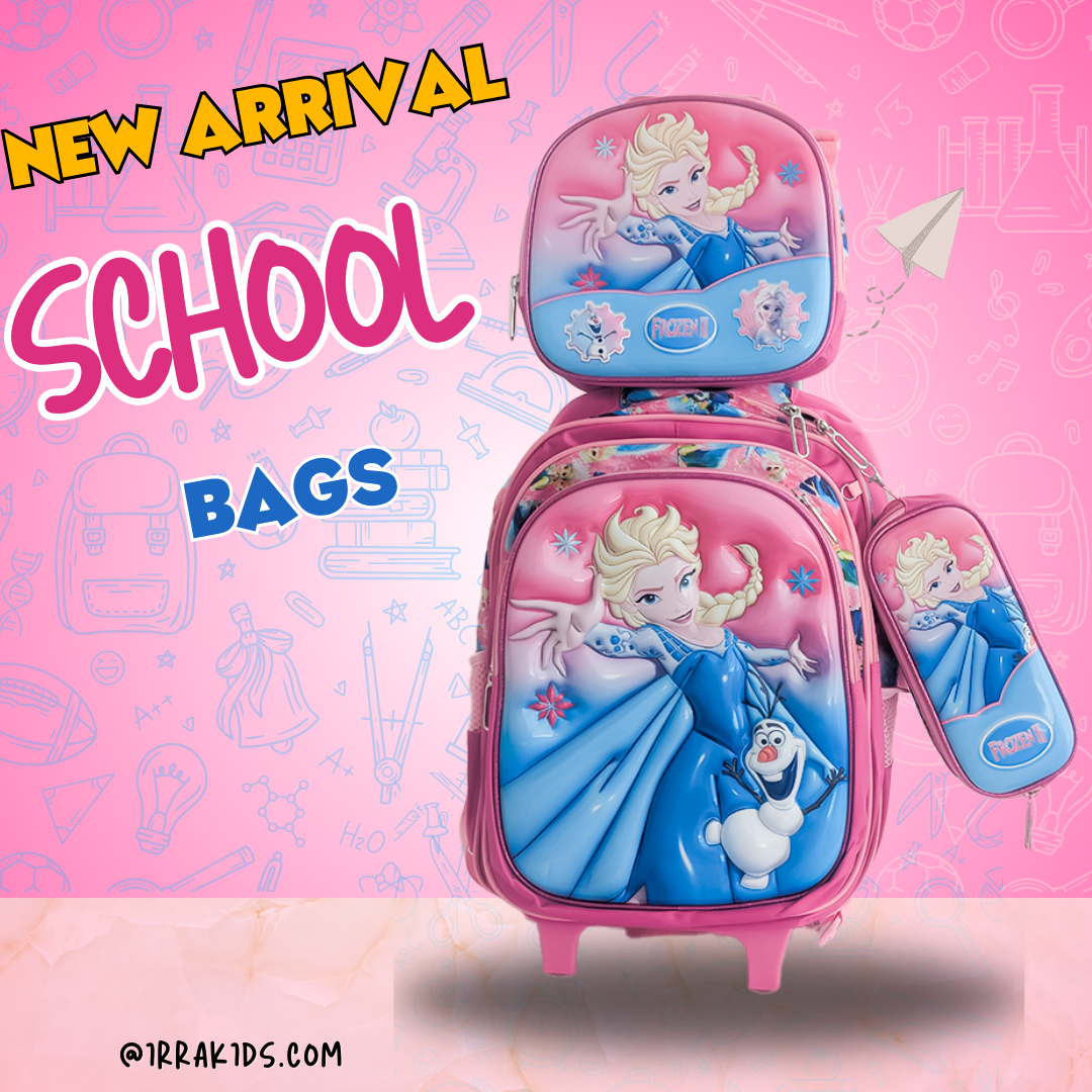 Ensemble de 3 sacs d'école à roulettes élégants au design de dessin animé pour enfants