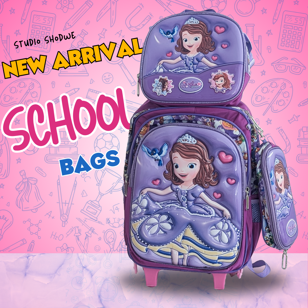 Ensemble de 3 sacs d'école à roulettes élégants au design de dessin animé pour enfants