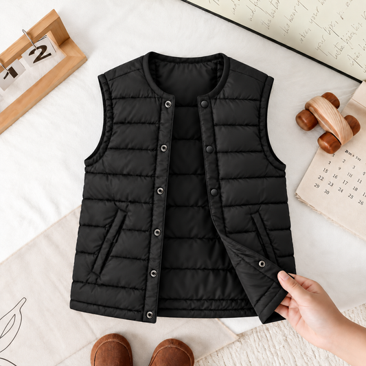 Kids’ Classic Black Quilted Puffer Vest – A Versatile Sleeveless Layer for Stylish School Outfits, Weekend Adventures and Cooler Days