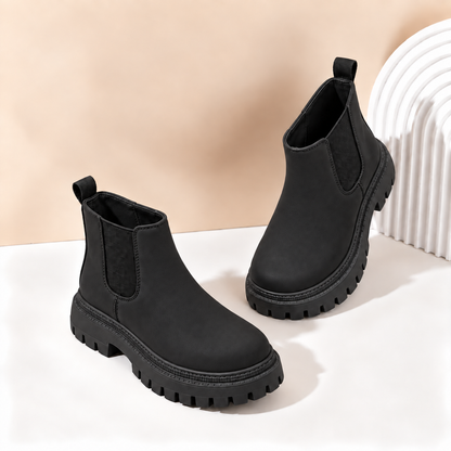 Kids’ Stylish Chelsea Ankle Boots with Elastic Side Panels, Rounded Toes and Chunky Treaded Sole