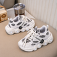 Baskets tendance à semelles épaisses pour enfants avec empiècements à motifs, laçage réglable et détails circulaires audacieux sur la semelle – Chaussures élégantes du quotidien pour filles et garçons