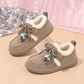 Little Charm Kids’ Moccasin Shoes with Cozy Fleece Trim, Bow Laces and Colorful Bead Details – A Charming Style for Autumn and Winter