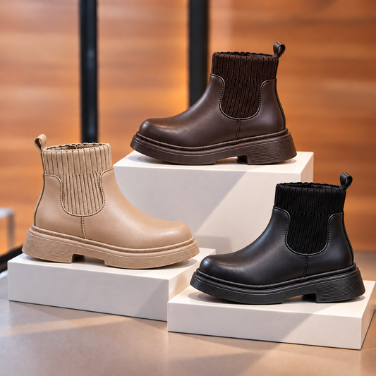 Kids’ Classic Chelsea Ankle Boots with Ribbed Knit Cuffs & Chunky Soles