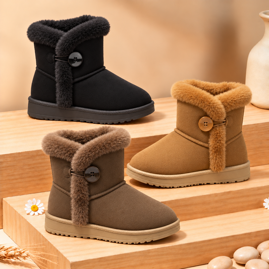 Girls Winter Boots Kids Warm Faux Fur Ankle Boots Soft Suede Non-Slip Sole Cute Casual Shoes for Children