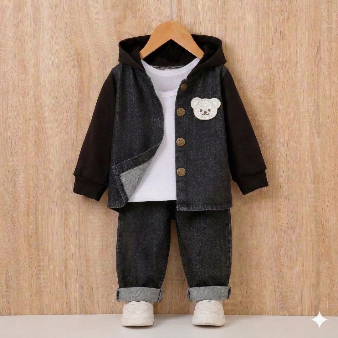Cute Boys' Denim Hoodie Set - Comfortable and Practical 2-Piece Set