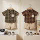 Boys 2-Piece Summer Outfit – Plaid Shirt & Beige Shorts Set