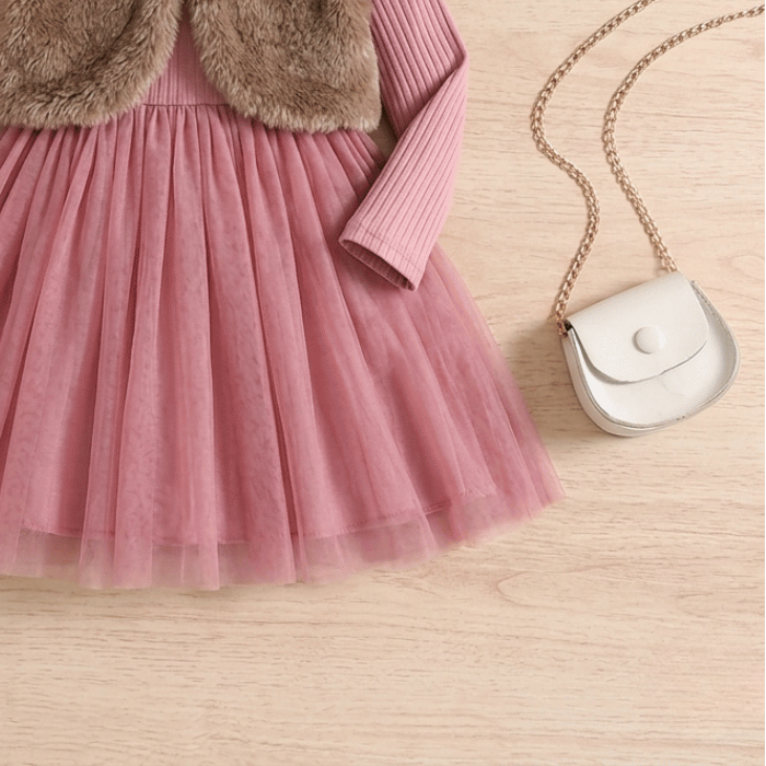 🌸 Ensemble robe en tulle Princesse élégante pour filles avec gilet en fausse fourrure