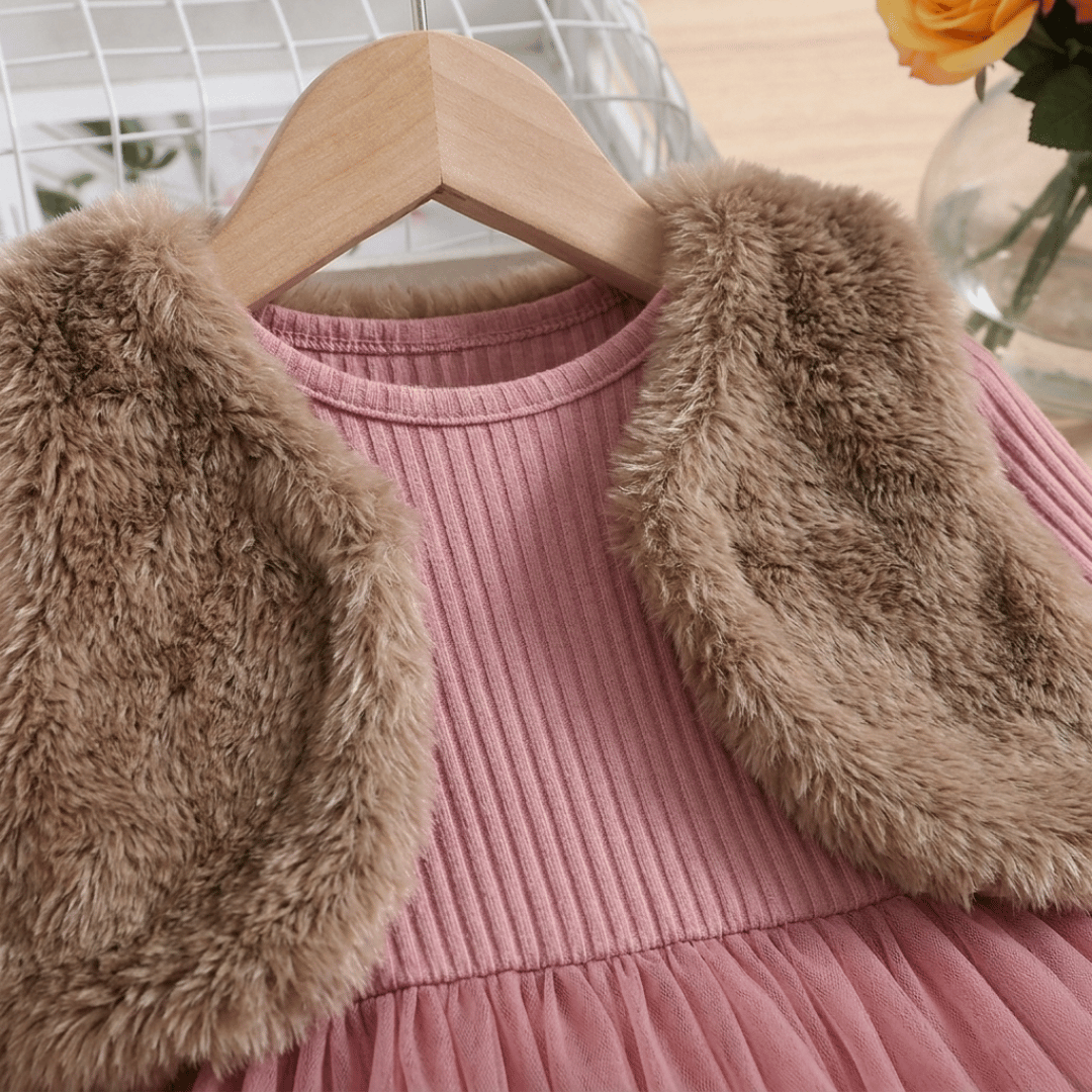 🌸 Ensemble robe en tulle Princesse élégante pour filles avec gilet en fausse fourrure
