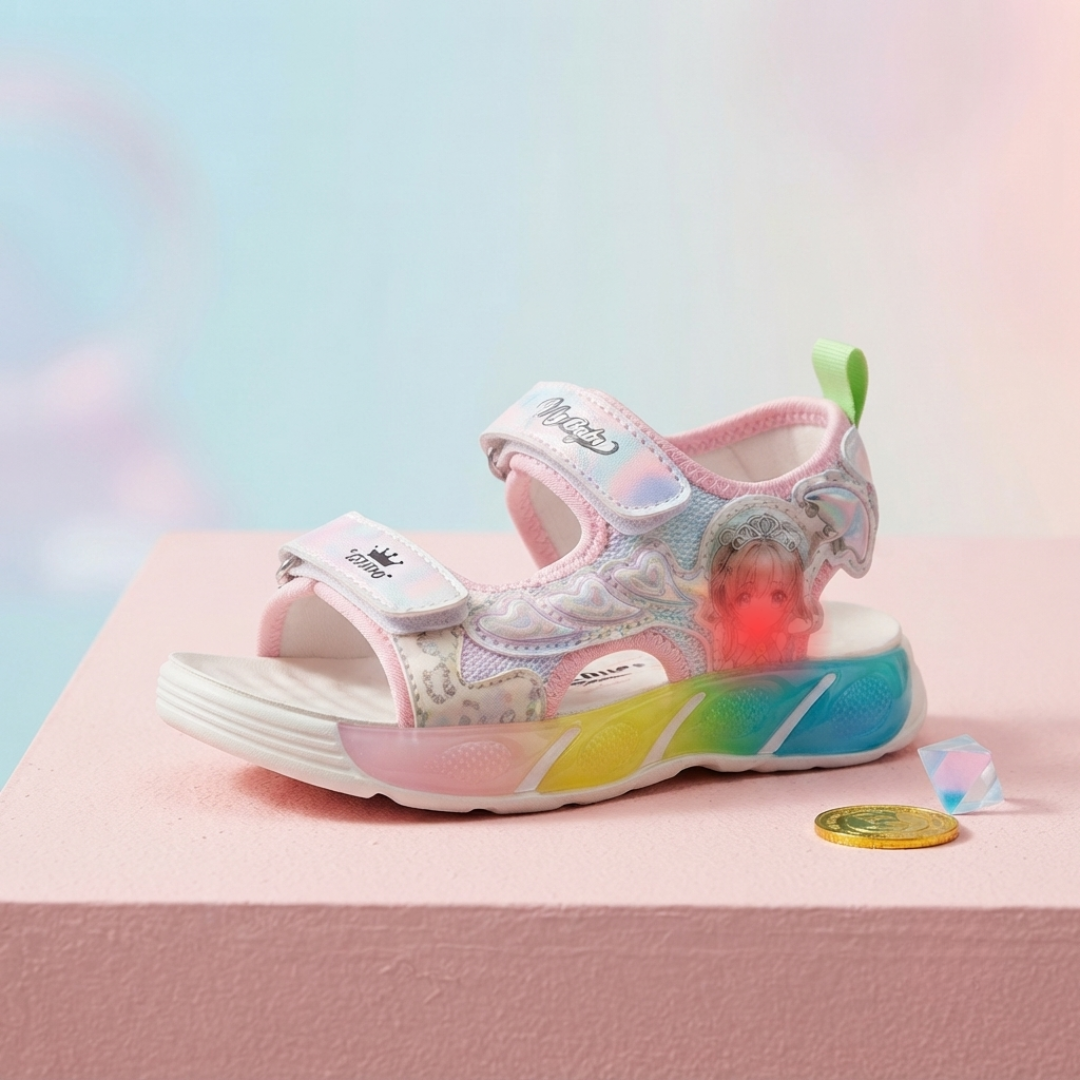Sandales de sport lumineuses à LED pour filles – Motif cœur de dessin animé mignon | Sandales d'été légères, douces et réglables (Copie)