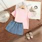 K-Pop Girls Summer Set – Pink T-Shirt & Denim Skirt