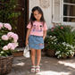 K-Pop Girls Summer Set – Pink T-Shirt & Denim Skirt
