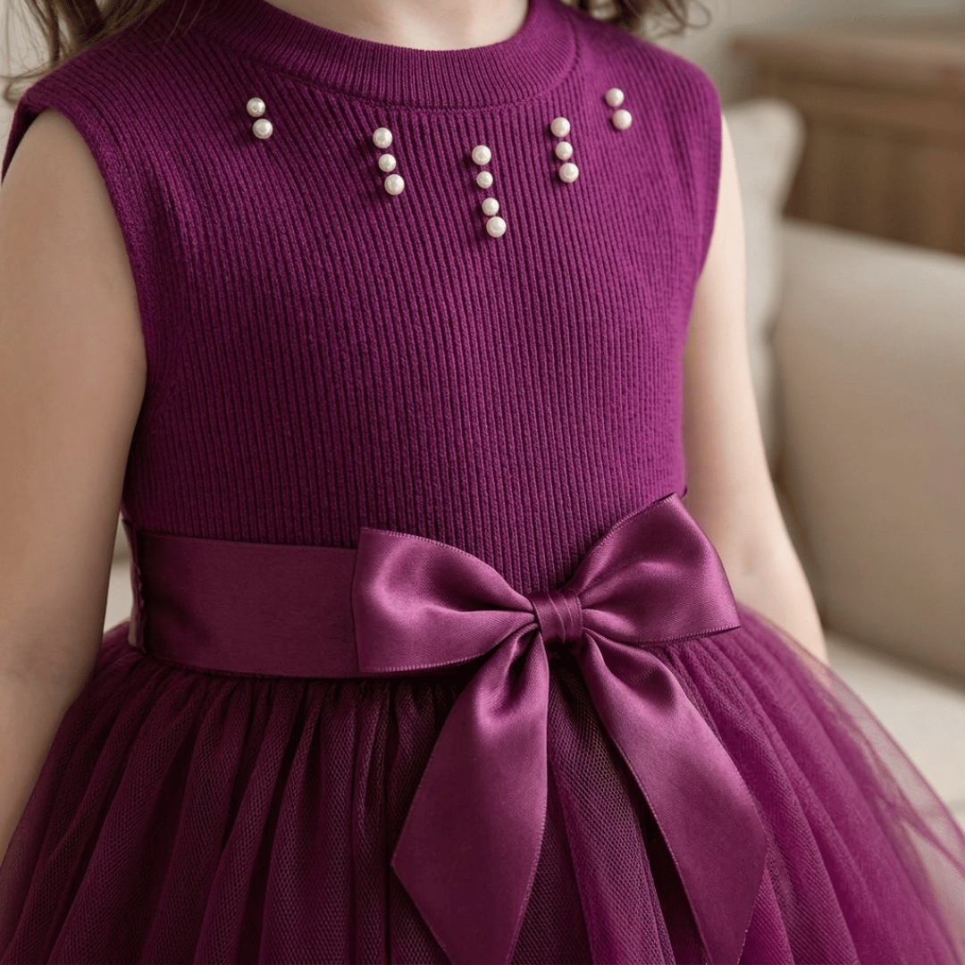 Elegant Berry Tulle Party Dress for Girls
