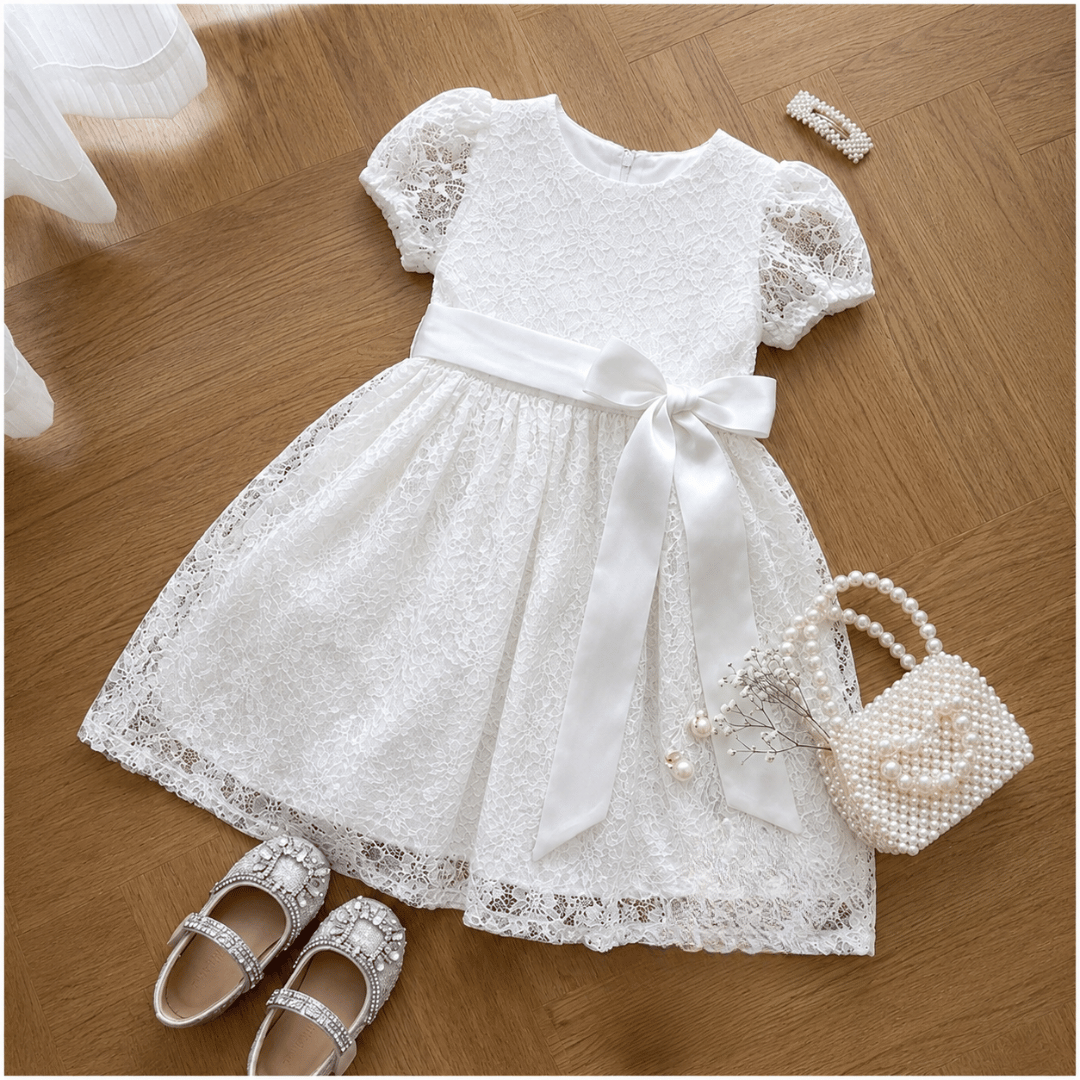 Ensemble Robe de Princesse Élégante en Dentelle Blanche pour Filles ✨