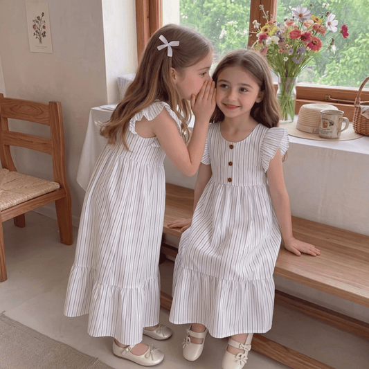 Ensemble de tenue d'été 2026 pour enfants, chemise rayée en coton, short et robe, vêtements doux et respirants pour garçons et filles