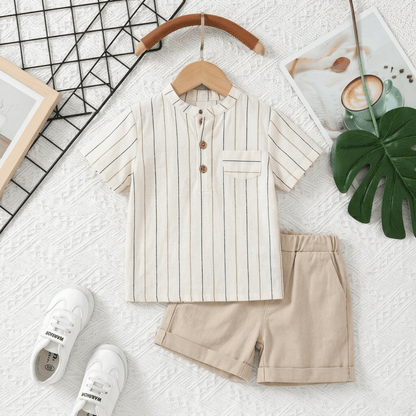 Ensemble de tenue d'été 2026 pour enfants, chemise rayée en coton, short et robe, vêtements doux et respirants pour garçons et filles