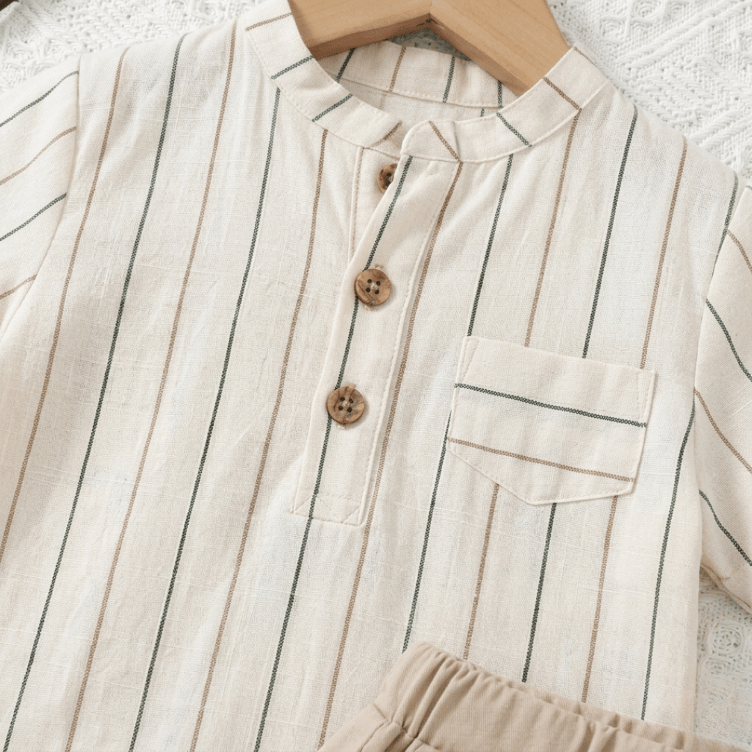 Ensemble de tenue d'été 2026 pour enfants, chemise rayée en coton, short et robe, vêtements doux et respirants pour garçons et filles