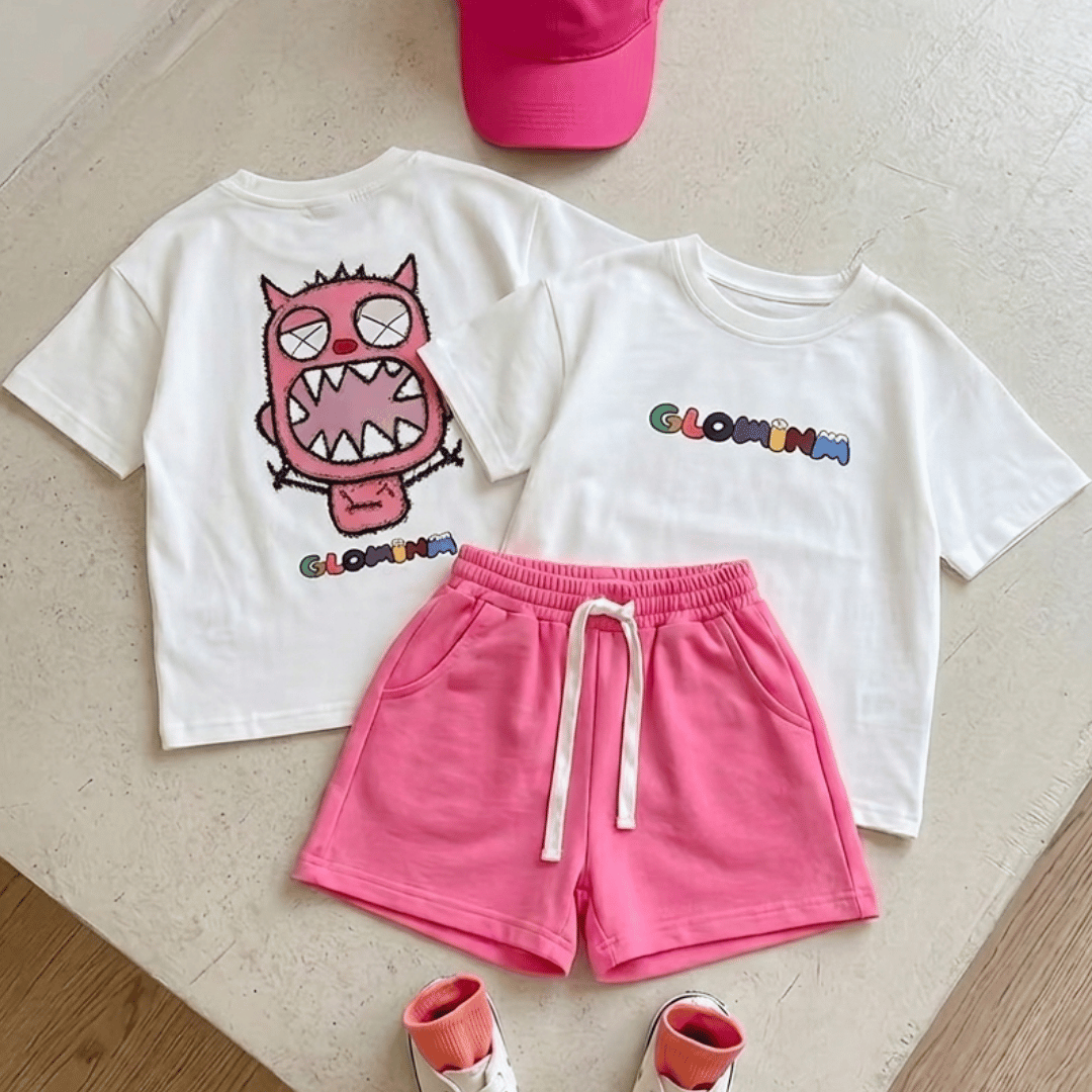 Girls' Cartoon Graphic Tee & Shorts Set