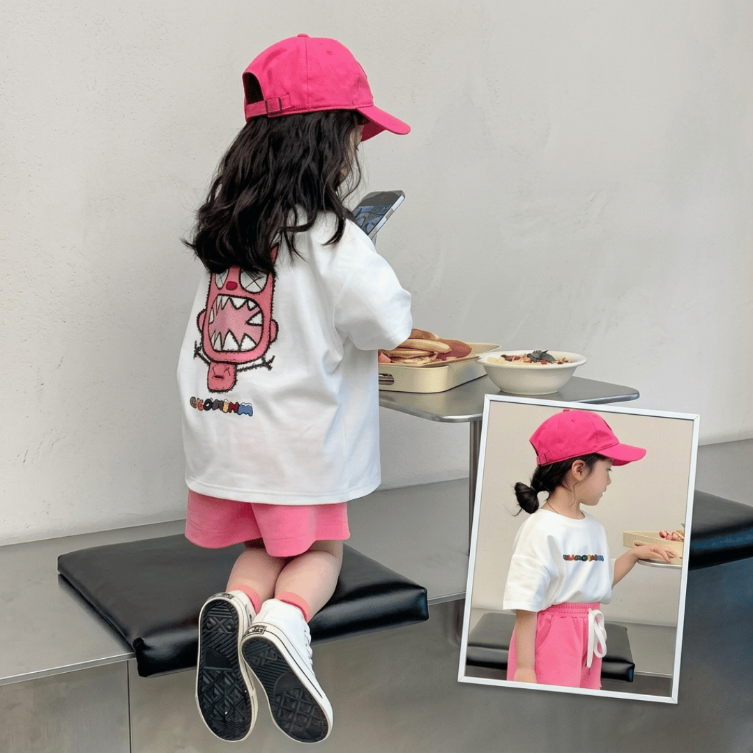 Girls' Cartoon Graphic Tee & Shorts Set