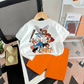Kids Cartoon Baseball Team Summer Set – White Graphic T-Shirt & Bright Shorts (2-Piece Outfit)