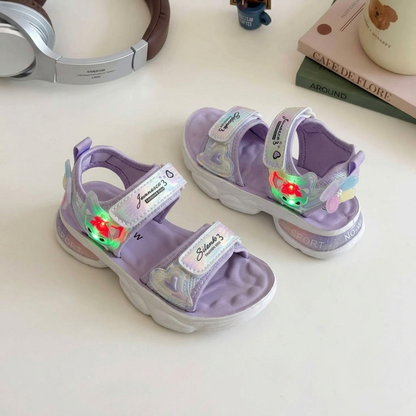 Girls LED Light-Up Sports Sandals – Cute Cartoon Heart Design | Lightweight, Soft & Adjustable Summer Sandals