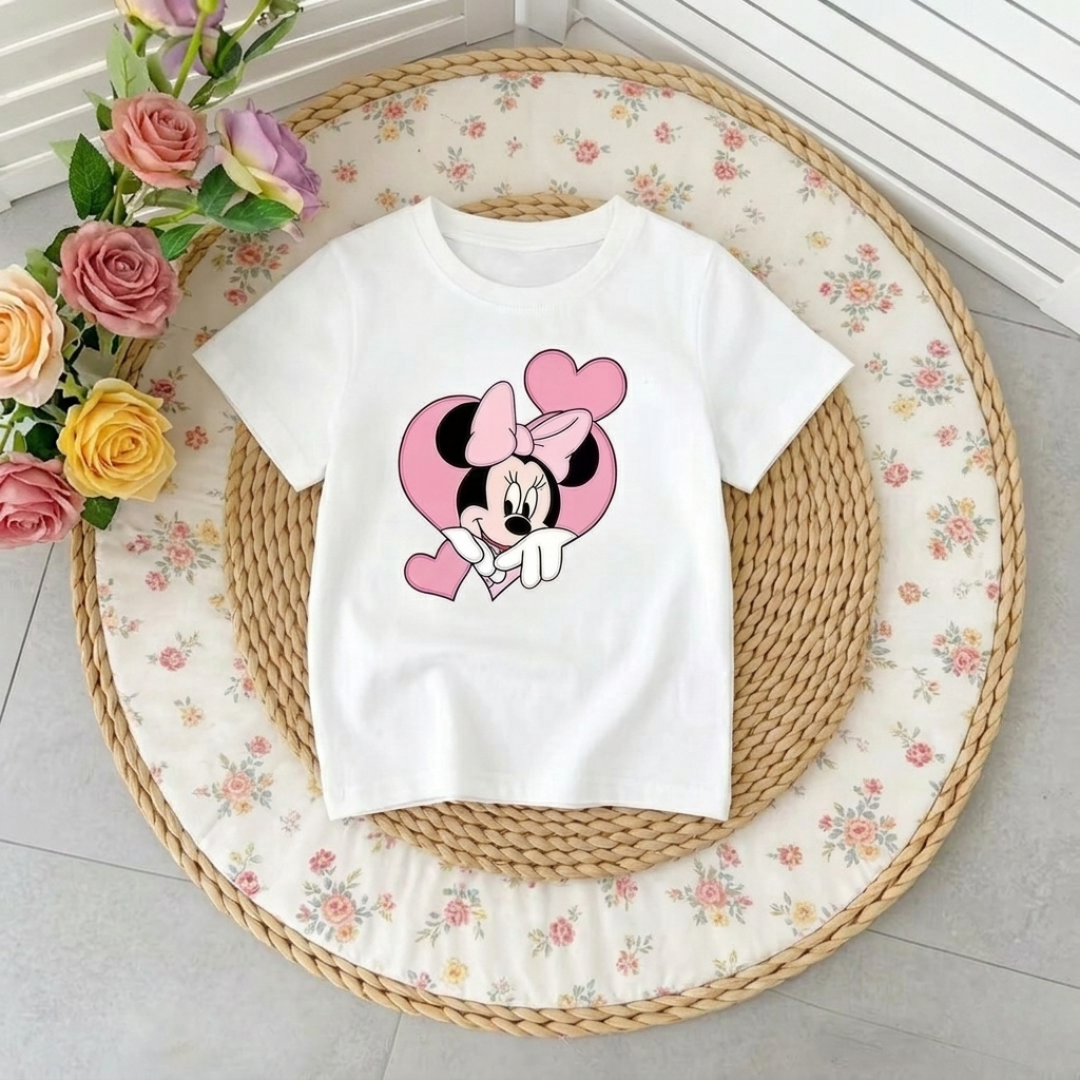 Ensemble d'été Minnie Mouse pour filles – T-shirt graphique et short en jean rose