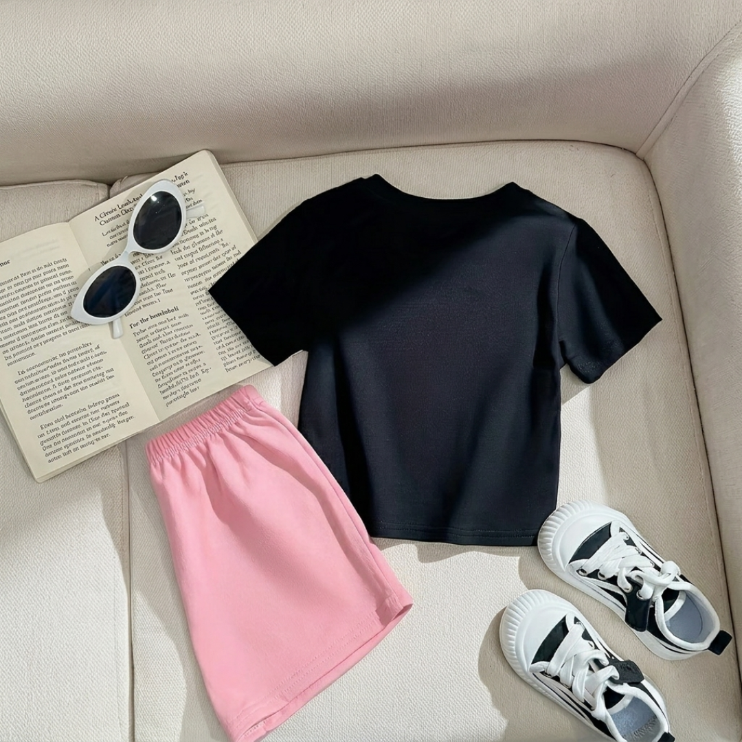Kids Trendy Summer Set – “Hi” Graphic T-Shirt & Shorts