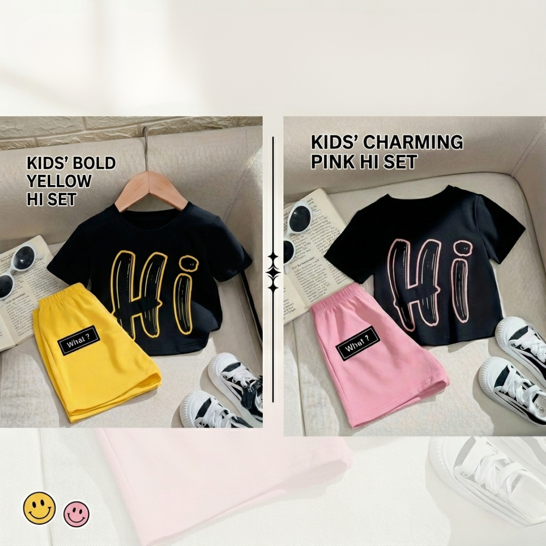 Kids Trendy Summer Set – “Hi” Graphic T-Shirt & Shorts