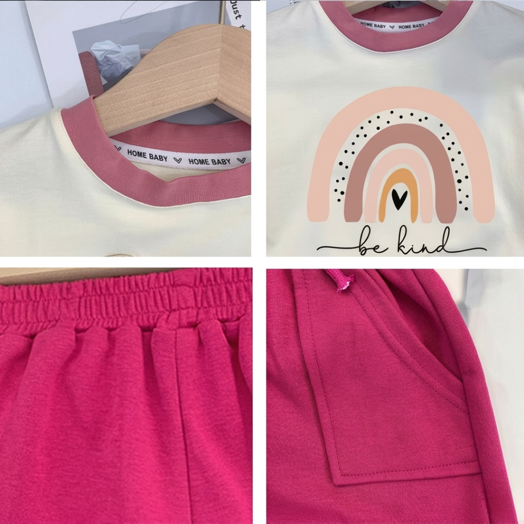 Unisex “Be Kind” Rainbow Summer Shorts Set – Kids Matching Tee & Pocket Shorts Outfit