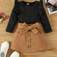 2 pcs Toddler Kids Baby Girl Ruffle Long Sleeve Sweatshirt Top Mini Pleated Skirt Set - IRRAKIDS