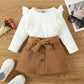 2 pcs Toddler Kids Baby Girl Ruffle Long Sleeve Sweatshirt Top Mini Pleated Skirt Set