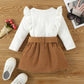 2 pcs Toddler Kids Baby Girl Ruffle Long Sleeve Sweatshirt Top Mini Pleated Skirt Set