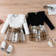 trendy 2Pcs Autumn Ensemble – Stylish Long Sleeve Tops and Playful Plaid Skirts