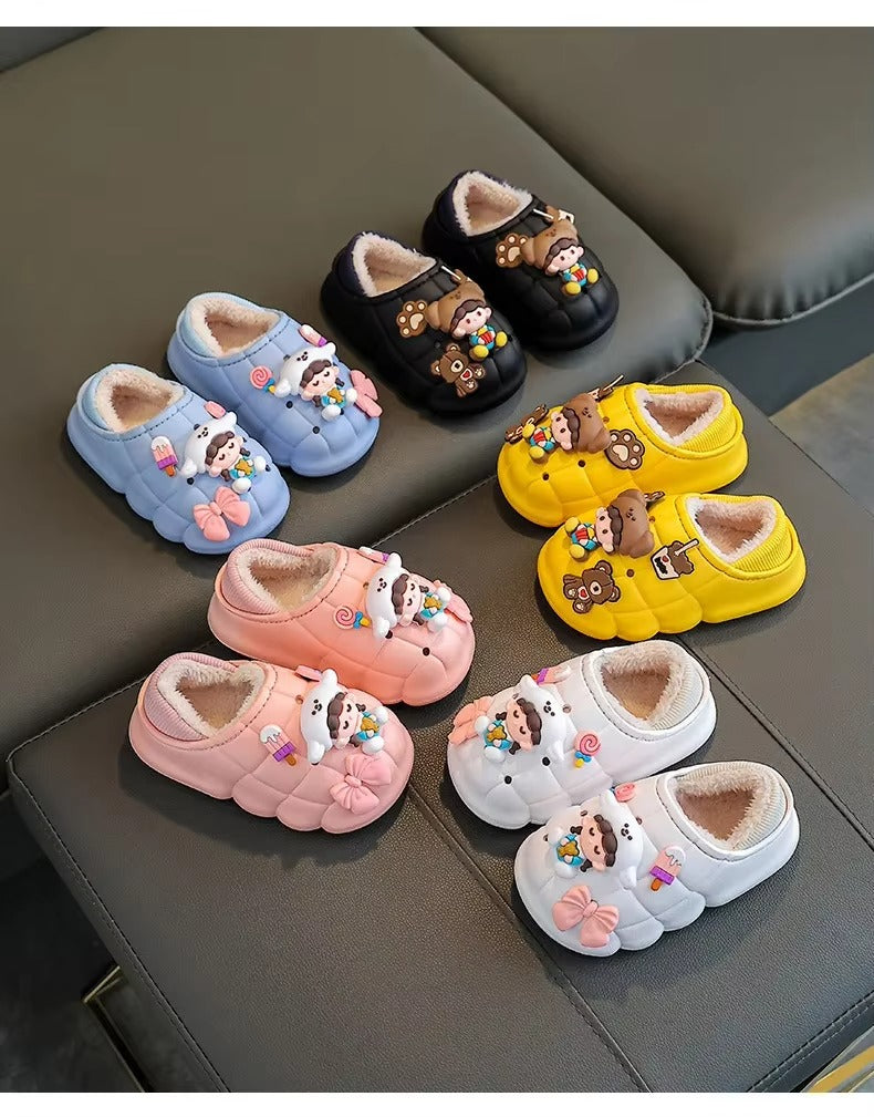 "Waterproof and Soft Kids Slippers - Breathable Cotton House Shoes, Cartoon Design, Winter"