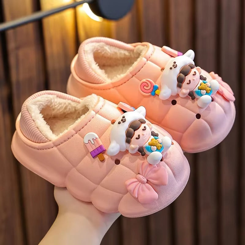 "Waterproof and Soft Kids Slippers - Breathable Cotton House Shoes, Cartoon Design, Winter"