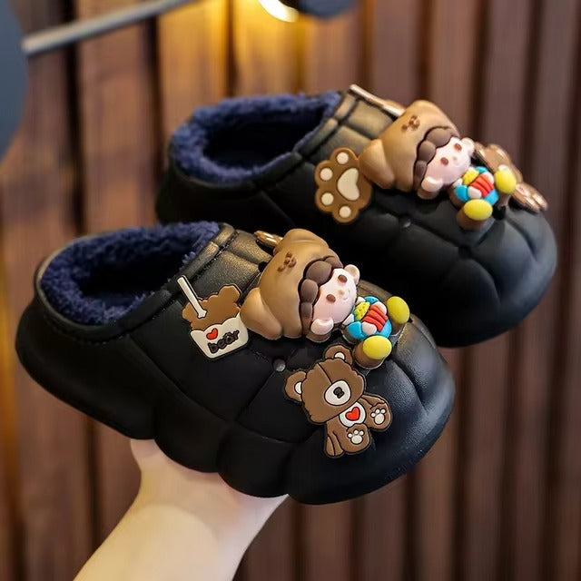 "Waterproof and Soft Kids Slippers - Breathable Cotton House Shoes, Cartoon Design, Winter"