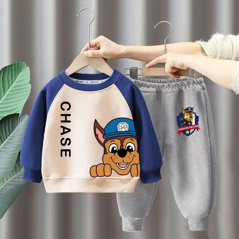 Ensemble de vêtements chauds pour enfants PAW Patrol automne hiver en cachemire pour garçons, sweat à capuche épissé et pantalon long 2 pièces