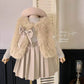 3pcs ' Elegant Winter Fur-like Coat & Skirt Set with Bow Detailing