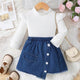 Ensemble stylé pour fille - t-shirt à volants et jupe en jean tendance ✨💙