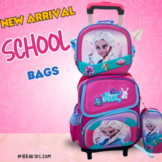 Ensemble de 3 sacs d'école à roulettes élégants au design de dessin animé pour enfants